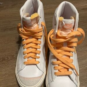 Nike White and Orange High-Top Sneakers